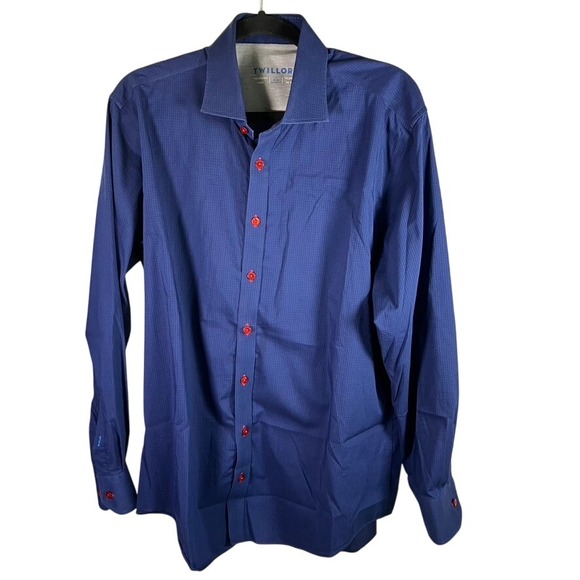 Twillory Mens Performance Dress Shirt Tailored Fit 17 34/35 Blue Red Button Down - Picture 1 of 12